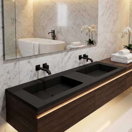 Eingebaute Doppelwaschbecken aus Mineralguss modell AURA Kostenloser Transport 🚚