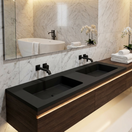 Eingebaute Doppelwaschbecken aus Mineralguss modell AURA Kostenloser Transport 🚚