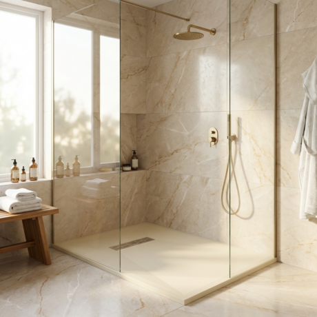 Duschwanne Duschtasse aus Mineralguss modell SENIA, inklusive Ablauf und Edelstahlgitter Kostenloser Transport 🚚