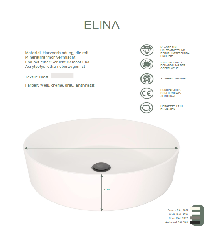 ELINA-Waschbecken Mineralguss – Bild 5